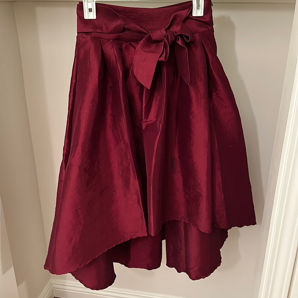 COPY - Haute Monde, high low, burgundy skirt.